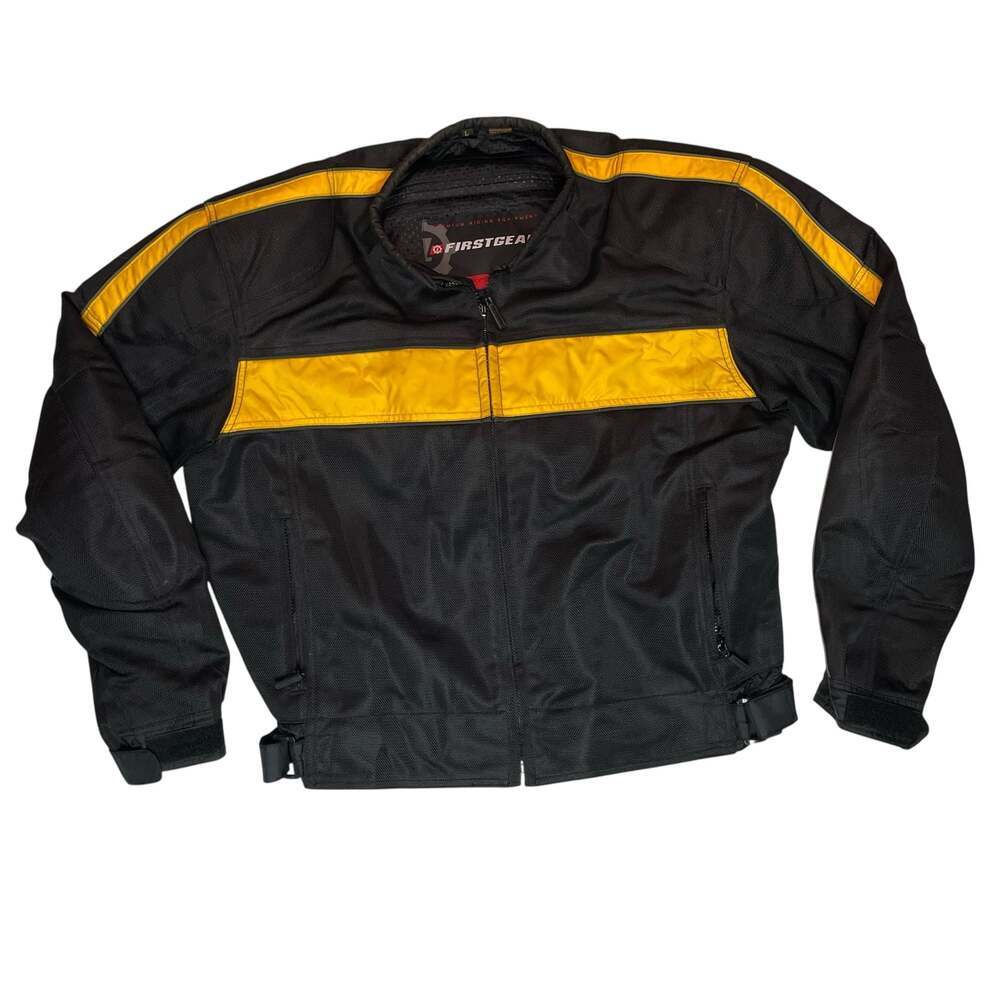 Firstgear Motorcycle Riding Jacket Black Yellow Mesh Armor Mens L